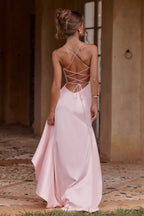 Solid Satin Ruffle Maxi Dress