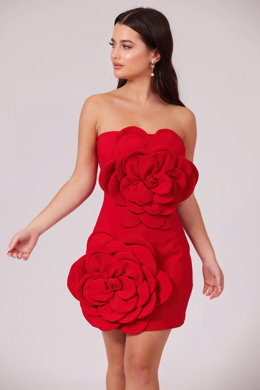 3D Flower Off Shoulder Solid Mini Dress