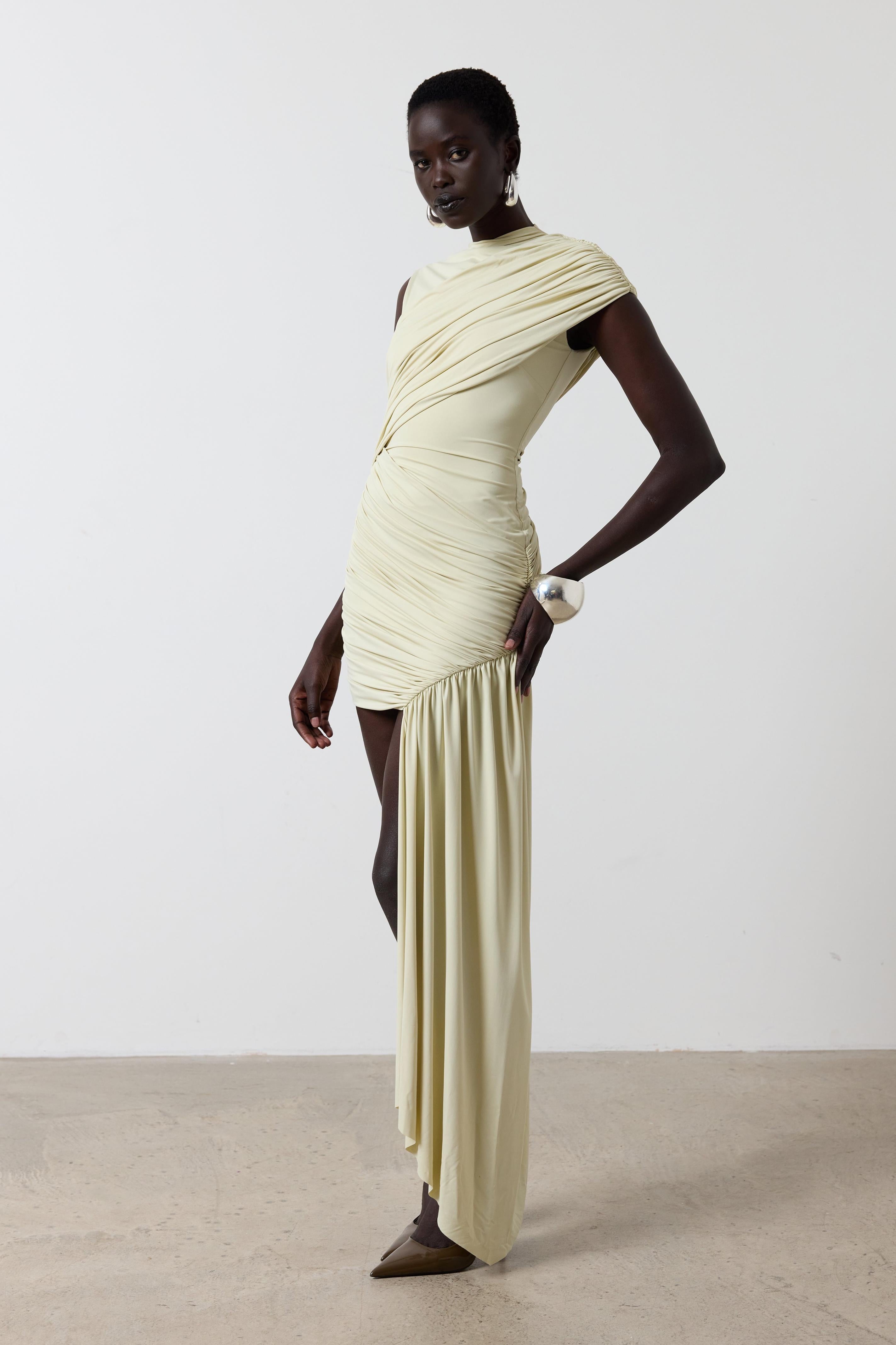 Solid Gathering Sleeveless Midi Dress