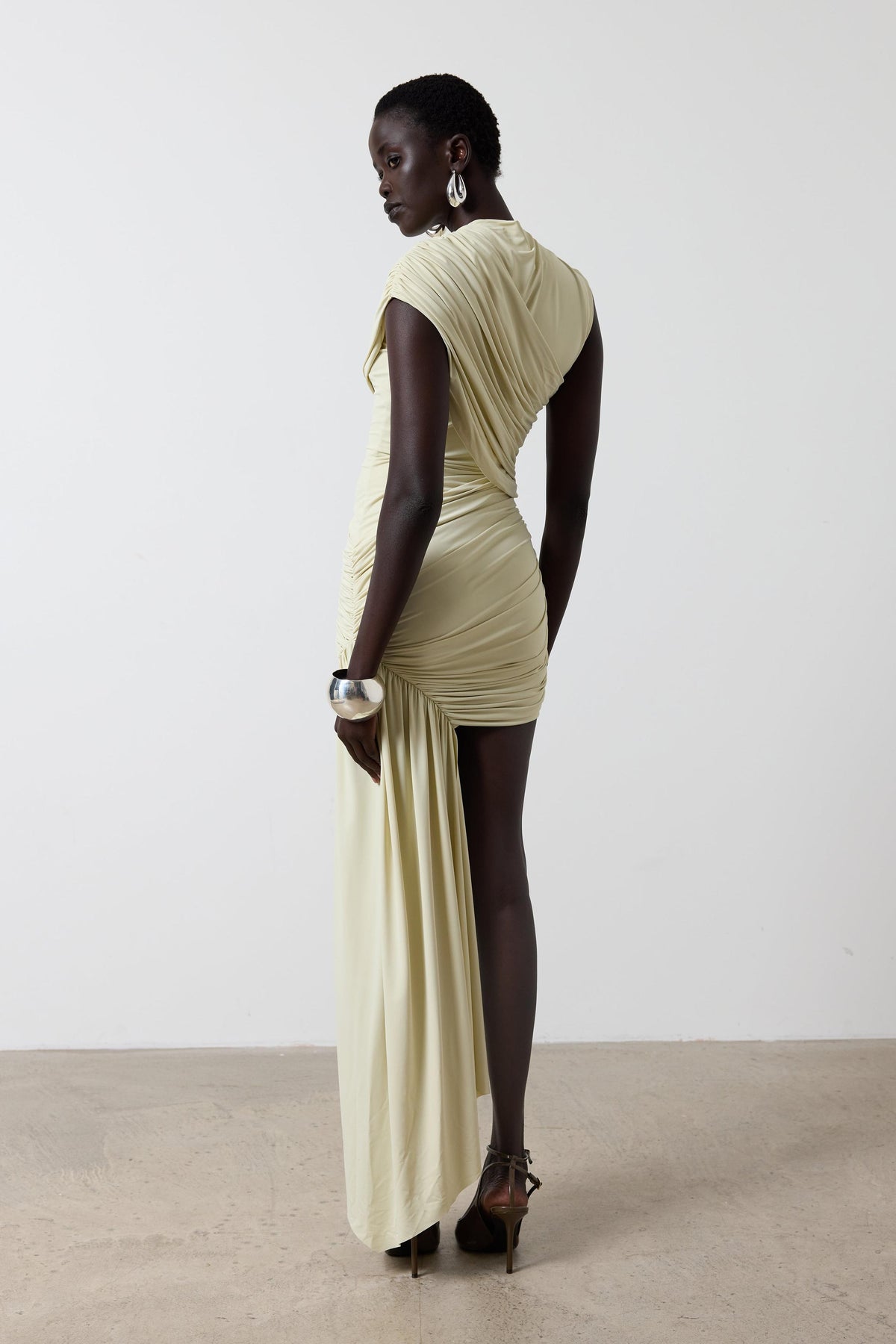 Solid Gathering Sleeveless Midi Dress