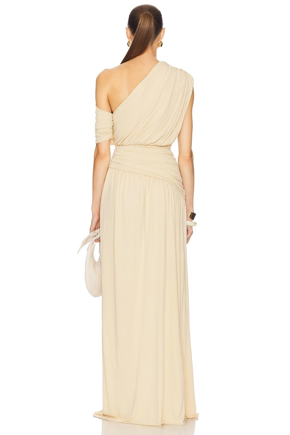 Solid Gathering Skew Collar Maxi Dress