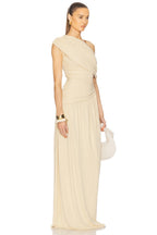 Solid Gathering Skew Collar Maxi Dress