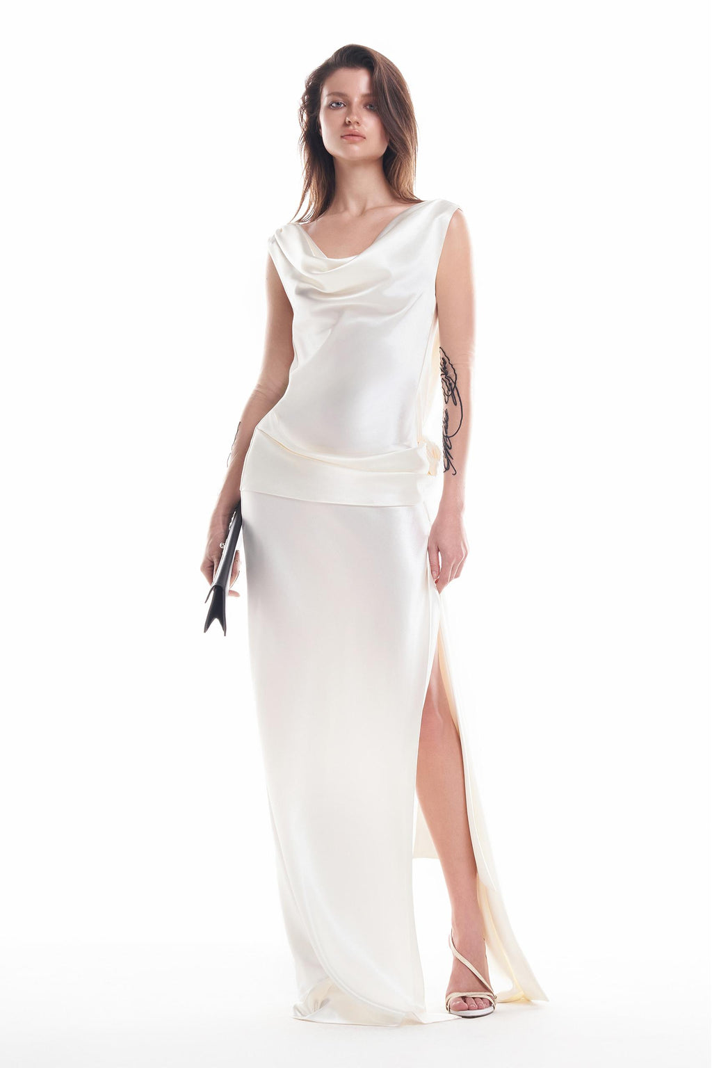 3D Flower Satin Backless Split Maxi Dress
