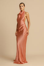 Satin Halter Neck Sleeveless Maxi Dress