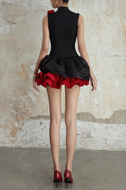 3D Flower Contrast Color Mini Dress