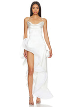 Ruffle Splicing Irregular Midi Dress