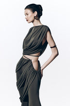 Solid Sleeveless Gathering Top & Ruched Pants Set