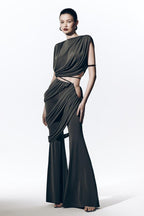 Solid Sleeveless Gathering Top & Ruched Pants Set