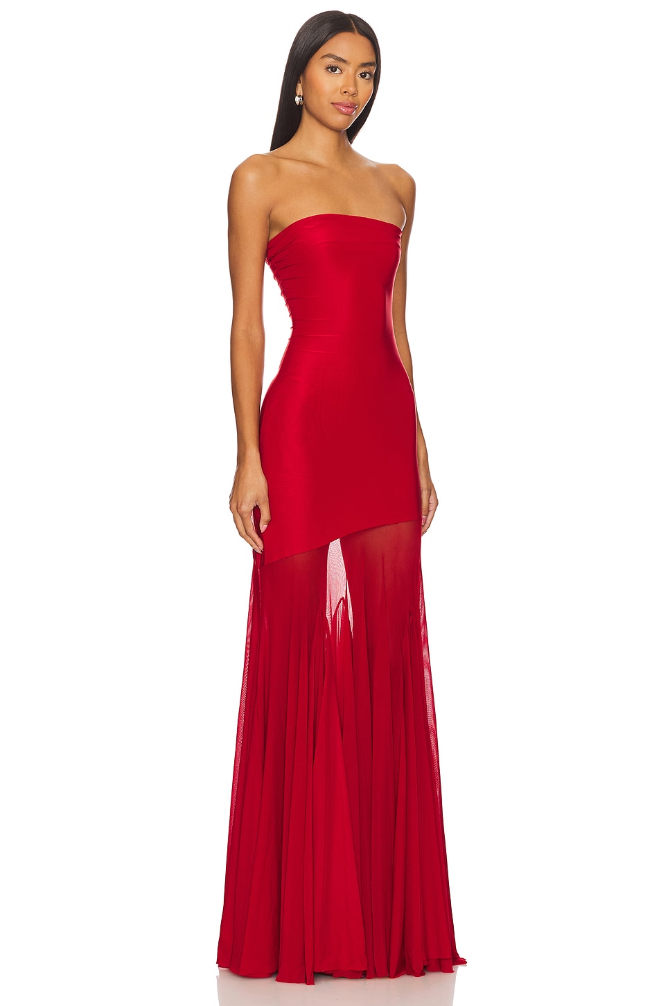 Mesh Off-Shoulder Solid Maxi Dress