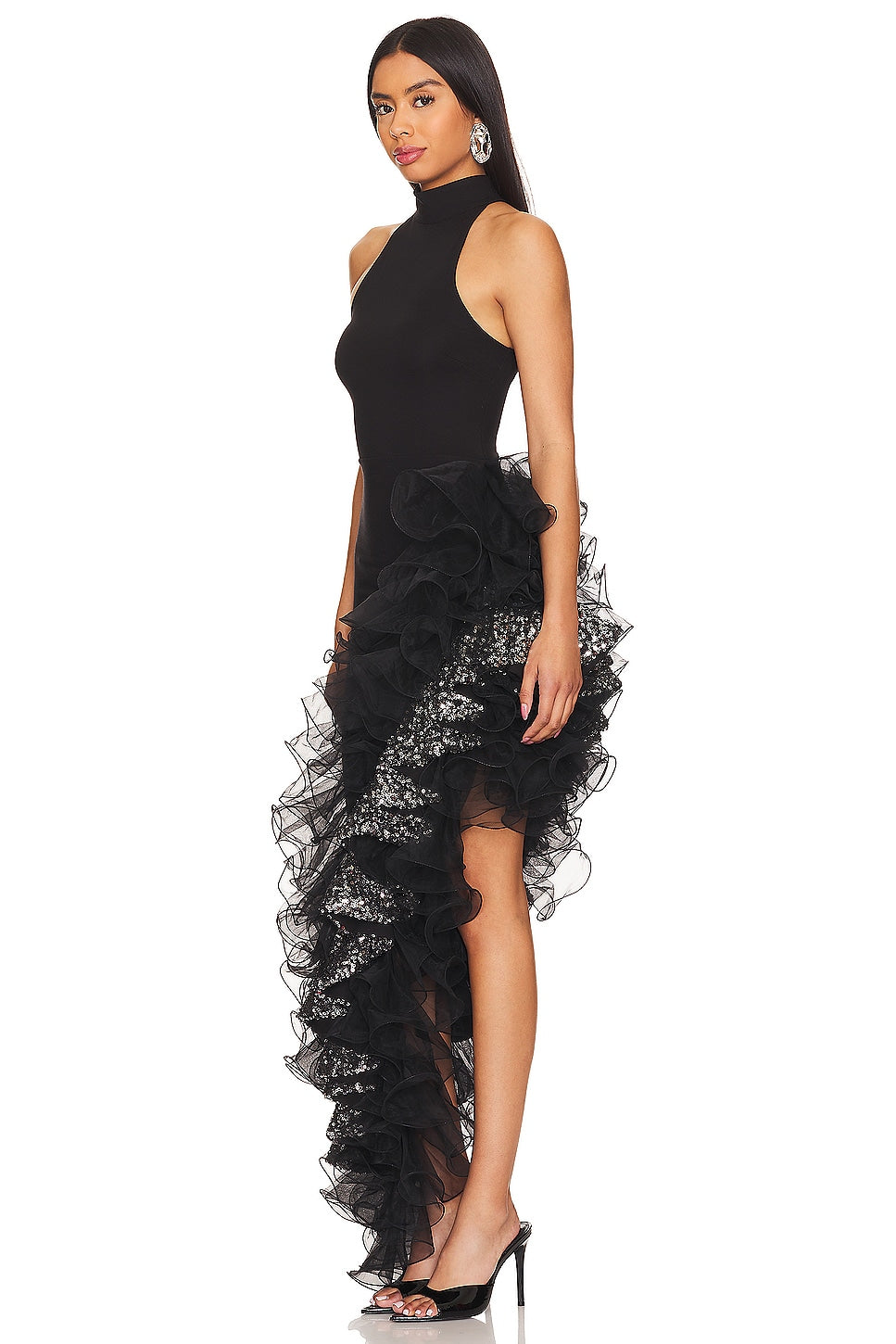 Sequin Frill Bandage Sleeveless Maxi Dress