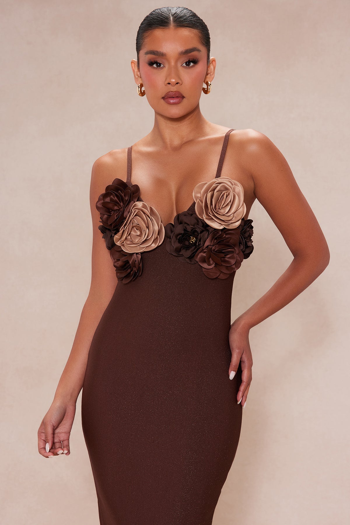 3D Flower Bandage Slip Midi Dress