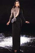 3D Flower Long Sleeve Leopard Print Maxi Dress