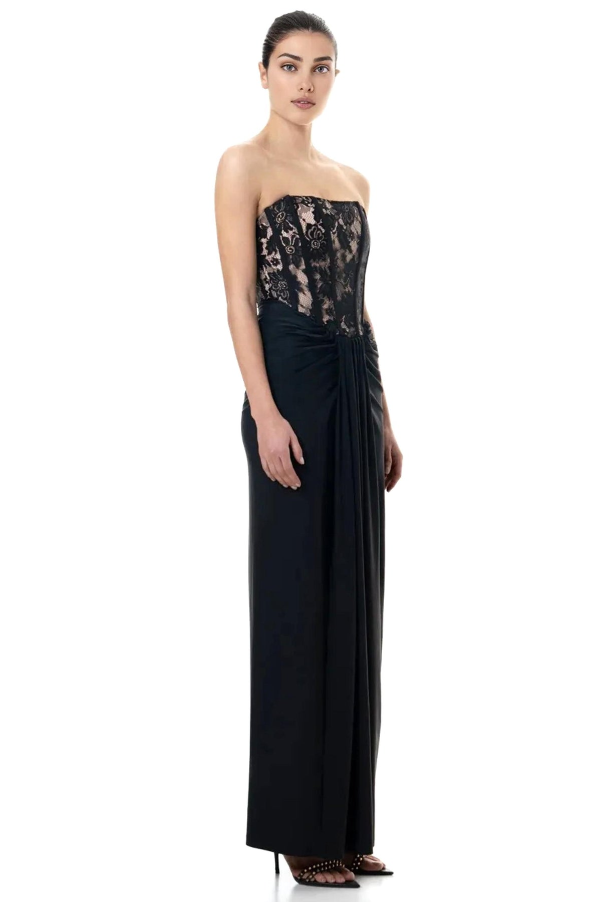 Lace Off-Shoulder Gathering Midi Dress