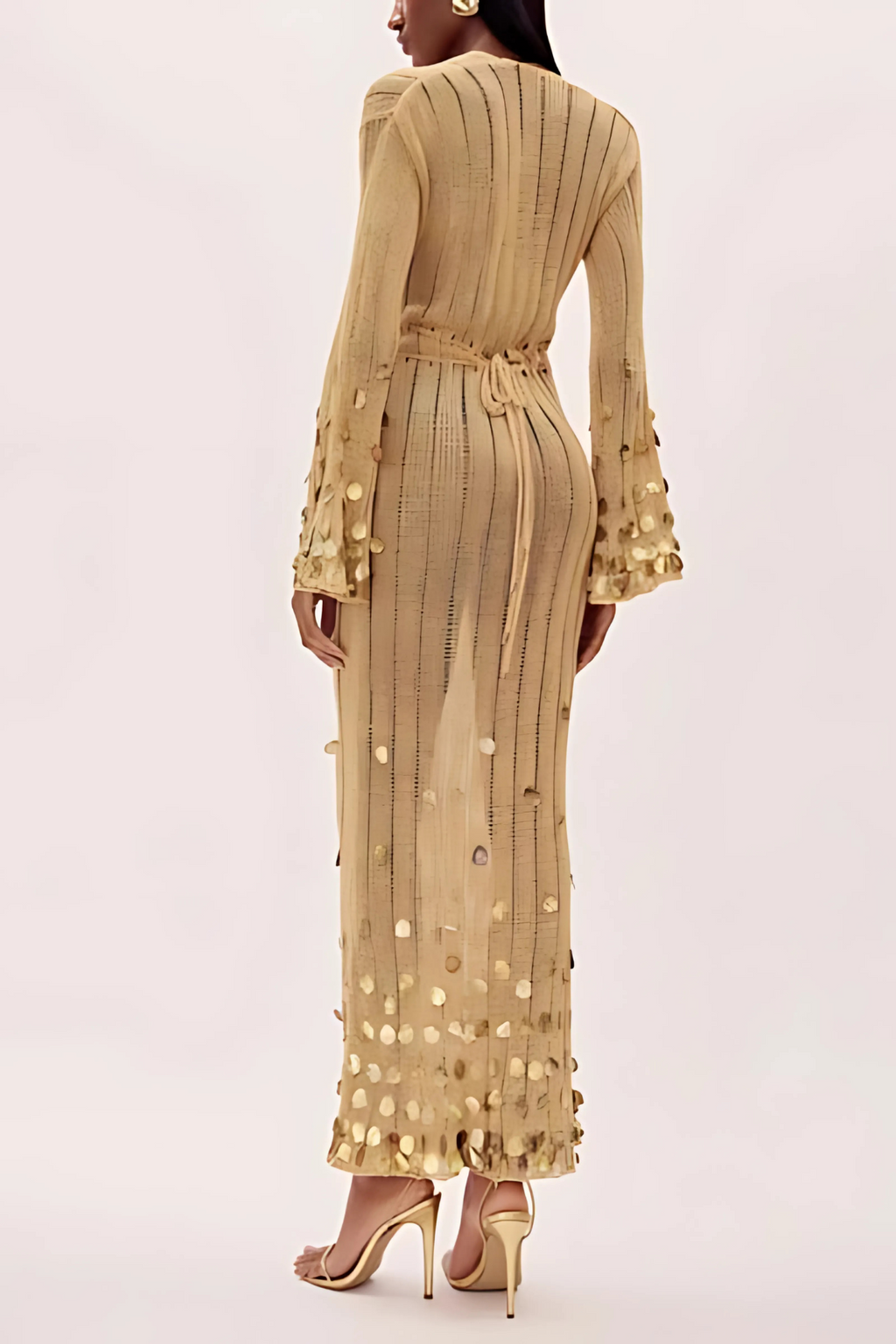Knit Sequin Long Sleeve Midi Dress