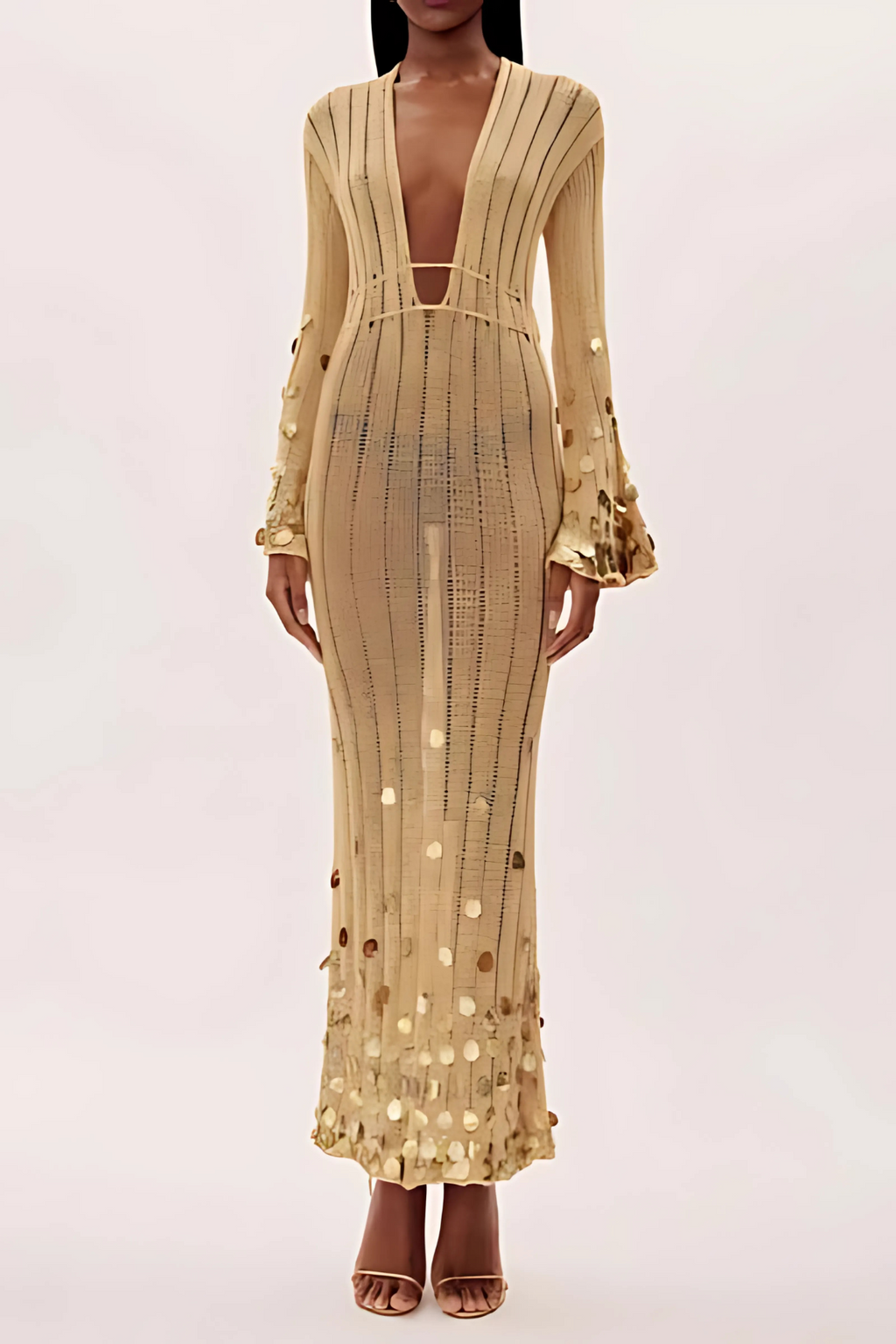 Knit Sequin Long Sleeve Midi Dress