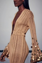 Knit Sequin Long Sleeve Midi Dress