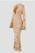 Knit Sequin Long Sleeve Midi Dress