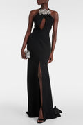 3D Flower Halter Neck Cut-Out Maxi Dress With Gloves