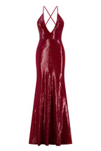 Sequin V-Neck Lace-Up Maxi Dress