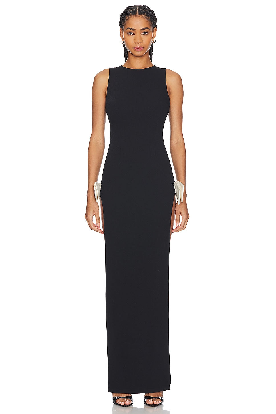 Solid Silt Contrast Color Bow Maxi Dress