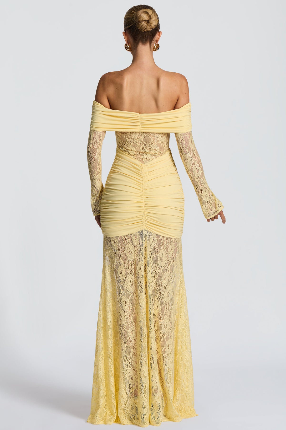 Lace Long Sleeve Strapless Maxi Dress