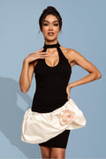 3D Flower Contrast Color Bandage Mini Dress