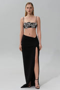 Rhinestone Floral Sleeveless Top & Low Waist Maxi Slit Skirt Set