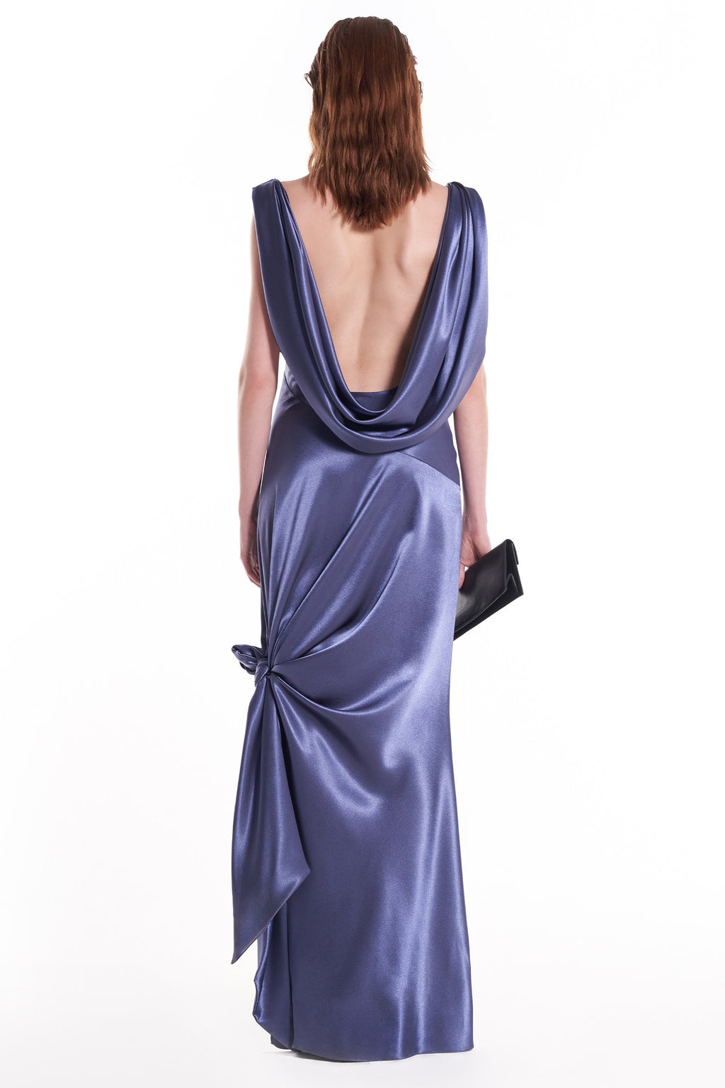 Satin Swing Collar Backless Slit Maxi Dress