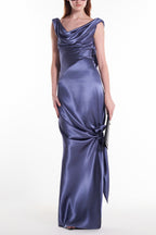 Satin Swing Collar Backless Slit Maxi Dress