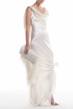 Satin Swing Collar Backless Slit Maxi Dress