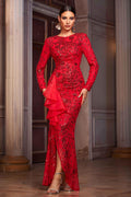Sequin Ruffle Slit Maxi Dress