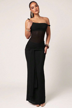 Solid Mesh Sleeveless Maxi Dress
