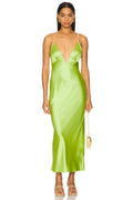 Lace V-Neck Satin Maxi Dress