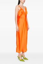 Lace V-Neck Satin Maxi Dress