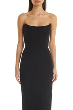 Corset Faux Pearl Slit Maxi Dress With Gloves
