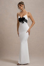 Satin Contrast Color Bow Maxi Dress