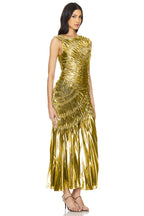 Metallic Fabric Gathering Sleeveless Maxi Dress