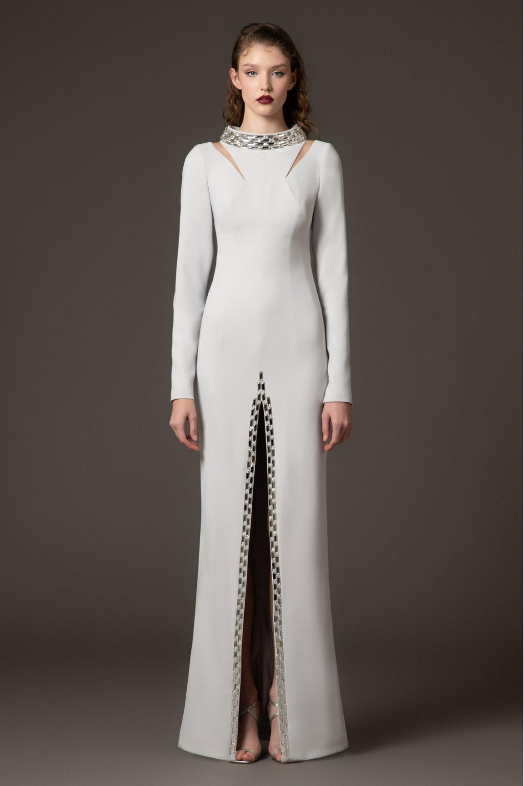 Solid Rhinestone Slit Maxi Dress