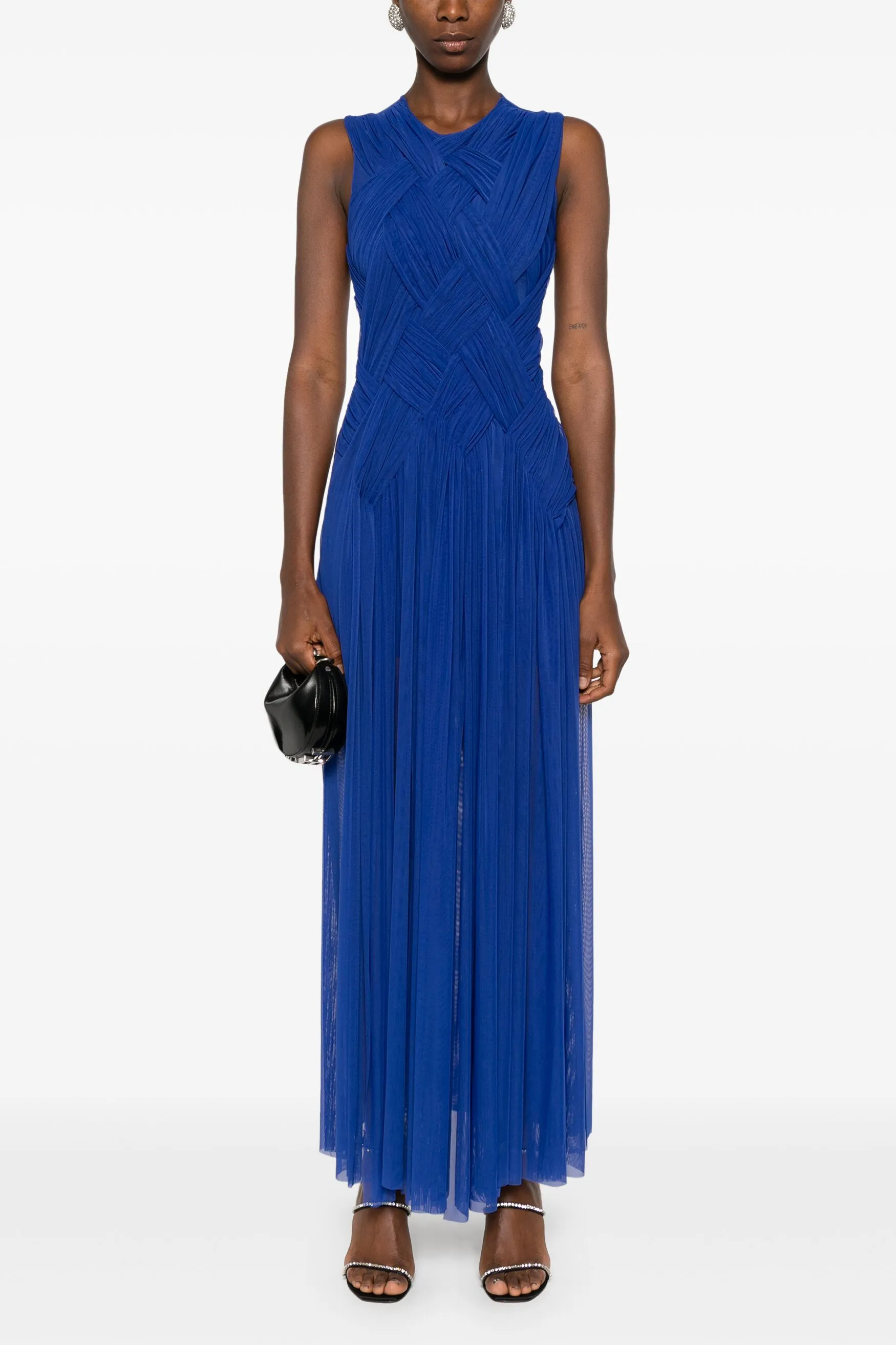 Mesh Woven Slit Maxi Dress