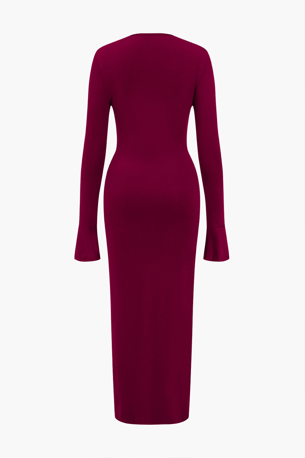 Solid Long Sleeve Gathering Maxi Dress