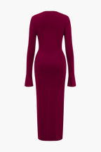 Solid Long Sleeve Gathering Maxi Dress