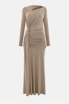 Cut-Out Asymmetrical Neck Long Sleeve Maxi Dress