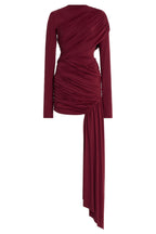 Asymmetrical Gathering Long Sleeve High Neck Mini Dress