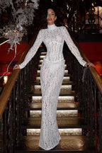 Lace Corset Long Sleeve Maxi Dress
