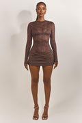Lace Long Sleeve Ruched Mini Dress