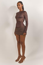 Lace Long Sleeve Ruched Mini Dress
