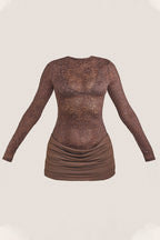 Lace Long Sleeve Ruched Mini Dress