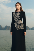 Bandage Rhinestone Long Sleeve Maxi Dress