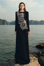 Bandage Rhinestone Long Sleeve Maxi Dress