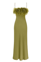 Satin Slip Ostrich Feather Maxi Dress